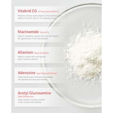 VITABRID C12 Vitamin C Boost Powder for Face with Niacinamide - 12 hours Active Vitamin C - Even Skin Tone, Age Defying, Minimizing Pores - Mix Powder with Serum & Cream, 0.1oz.