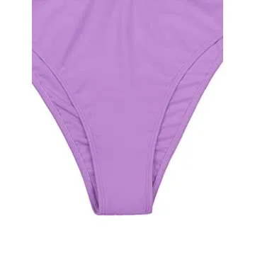 SheIn Women's 4 Pieces Swimsuit Triangle Bikini Set with Halter Top and Beach Skirt Lilac Purple Small