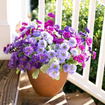 Artificial Dahlia Flowers - 6 Bundles of Realistic Faux Flowers for Outdoor Decoration, 17-Inch UV R...