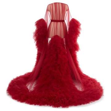 THBOEER Puffy Tulle Robe Maternity Photoshoot Dress Sheer Lingerie Dressing Gown Nightgown Baby Show...