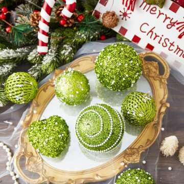 ChrisWish 16PCS Green Heart Ornaments&Christmas Ball Ornaments, Christmas Ball Decorations Shatterproof Plastic Hanging Pearl Balls for Holiday Party