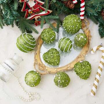 ChrisWish 16PCS Green Heart Ornaments&Christmas Ball Ornaments, Christmas Ball Decorations Shatterproof Plastic Hanging Pearl Balls for Holiday Party
