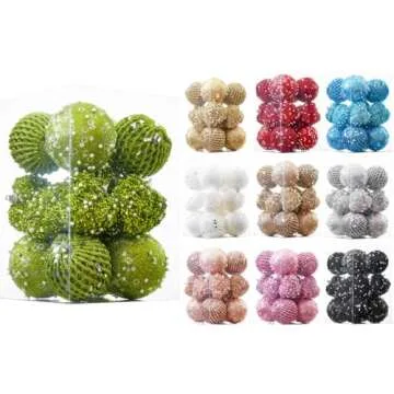 ChrisWish 16PCS Green Heart Ornaments&Christmas Ball Ornaments, Christmas Ball Decorations Shatterproof Plastic Hanging Pearl Balls for Holiday Party