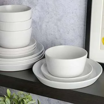 Gibson Soho Lounge Sofia Coupe Stoneware Dinnerware Set, Service for 4 (12pcs), White w/Speckle