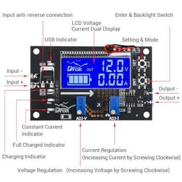 DROK DC Buck Module, Adjustable Buck Converter Step Down Voltage Regulator 6V-32V 30V 24V 12V to 1.5...