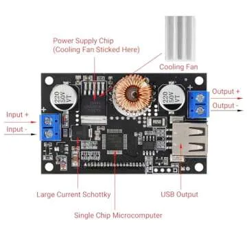 DROK DC Buck Module, Adjustable Buck Converter Step Down Voltage Regulator 6V-32V 30V 24V 12V to 1.5-32V 5V 5A LCD Power Supply Volt Reducer Transformer Module Board with USB Port Protective Case