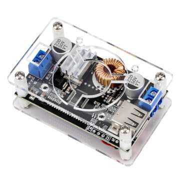 DROK DC Buck Module, Adjustable Buck Converter Step Down Voltage Regulator 6V-32V 30V 24V 12V to 1.5-32V 5V 5A LCD Power Supply Volt Reducer Transformer Module Board with USB Port Protective Case