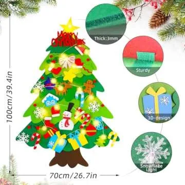 Felt Christmas Tree for Toddlers - 3.3 FT Felt Christmas Tree for Kids Wall with Snowflake Lights + 32 Ornaments, DIY Felt Tree Set Xmas Christmas Decorations, Kids Toddler