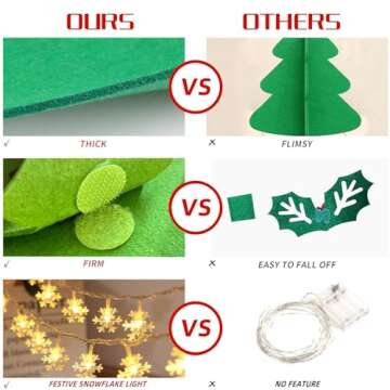 Felt Christmas Tree for Toddlers - 3.3 FT Felt Christmas Tree for Kids Wall with Snowflake Lights + 32 Ornaments, DIY Felt Tree Set Xmas Christmas Decorations, Kids Toddler