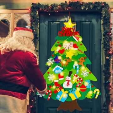Felt Christmas Tree for Toddlers - 3.3 FT Felt Christmas Tree for Kids Wall with Snowflake Lights + 32 Ornaments, DIY Felt Tree Set Xmas Christmas Decorations, Kids Toddler