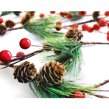 Winter Garland Christmas Decoration of Red Berries, Pine Cones & Evergreen Pine Needle – Unlit Hol...