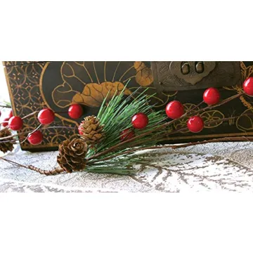 Winter Garland Christmas Decoration of Red Berries, Pine Cones & Evergreen Pine Needle – Unlit Holiday Berry Décor for Home, Kitchen, Bar & Fireplace & Decorative Outdoor Greenery 6 Ft Long Clearance
