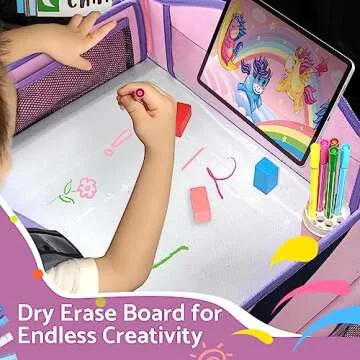 Blissful Diary Travel Tray for Kids Car Seat, Toddler Road Trip Essentials with Drawing Kit, Carseat Tray for Children Travel, Road Trip Must Haves for Kids, Pink