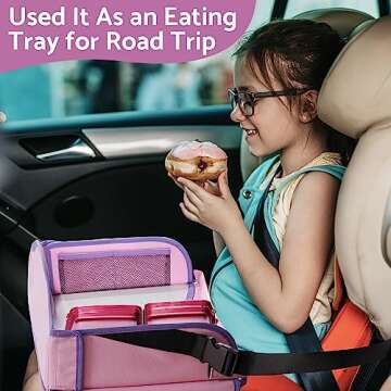 Blissful Diary Travel Tray for Kids Car Seat, Toddler Road Trip Essentials with Drawing Kit, Carseat Tray for Children Travel, Road Trip Must Haves for Kids, Pink