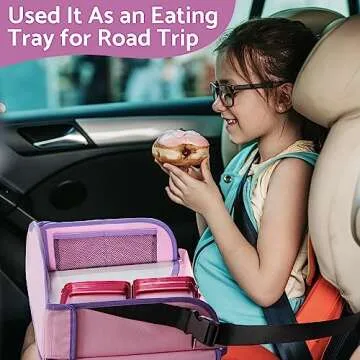 Blissful Diary Travel Tray for Kids Car Seat, Toddler Road Trip Essentials with Drawing Kit, Carseat Tray for Children Travel, Road Trip Must Haves for Kids, Pink