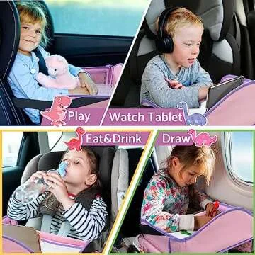 Blissful Diary Travel Tray for Kids Car Seat, Toddler Road Trip Essentials with Drawing Kit, Carseat Tray for Children Travel, Road Trip Must Haves for Kids, Pink