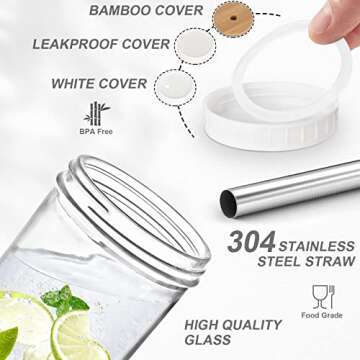Eco-Friendly 16oz Mason Jar Cups Set with Lids and Straws