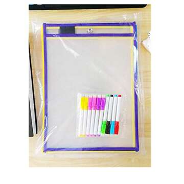 Reusable Dry Erase Pockets Multicolored Dry Erase Sheets 10 pcs 10 X 13 Inch PET Dry Erase Bags + 10 Pack Pen, Suitable for School Families