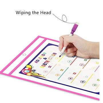 Reusable Dry Erase Pockets Multicolored Dry Erase Sheets 10 pcs 10 X 13 Inch PET Dry Erase Bags + 10 Pack Pen, Suitable for School Families