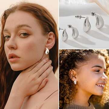 MUYAN 2 Pairs Silver Small Waterdrop Earrings for Women Polished Tear Drop Earrings Jewelry