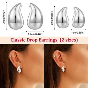 MUYAN 2 Pairs Silver Small Waterdrop Earrings for Women Polished Tear Drop Earrings Jewelry