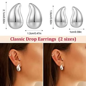 MUYAN 2 Pairs Silver Small Waterdrop Earrings for Women Polished Tear Drop Earrings Jewelry
