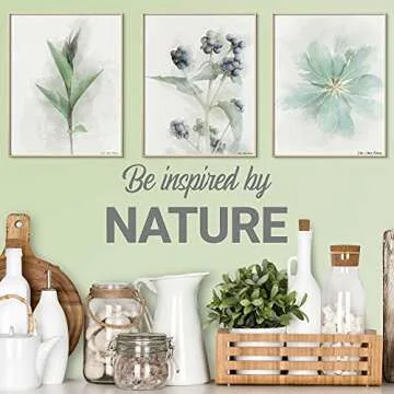 Handmade Floral Wall Art Home Décor, Botanical Flower Watercolor Painting Prints Set of 3, Boho Decoration for Bathroom, Housewarming & Hostess Gift Idea, 8 X 10, Unframed (8"x10", Green)