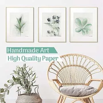Handmade Floral Wall Art Home Décor, Botanical Flower Watercolor Painting Prints Set of 3, Boho Decoration for Bathroom, Housewarming & Hostess Gift Idea, 8 X 10, Unframed (8"x10", Green)