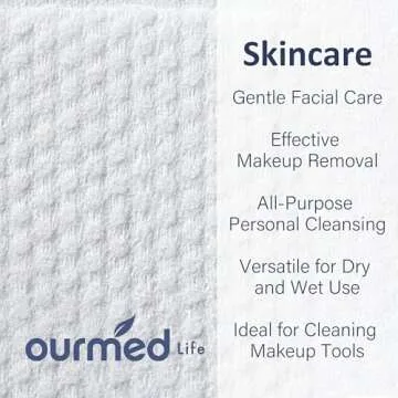 Ourmed Life Disposable Face Towels, 300 Count – Ultra Soft, Biodegradable Makeup Remover Wipes for Sensitive Skin, Clean Skincare Towels,Lint- free and Gentle Facial Towels for Daily Use，Dot texture
