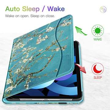 Fintie Case for iPad Air 11-inch M2 (2024), iPad Air 5th / 4th Generation (2022/2020) 10.9 Inch, Multi-Angle Viewing Protective Cover with Pencil Holder & Pocket, Blossom