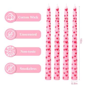 JarThenaAMCS 6Pcs Heart Taper Candles 10 Inch Valentine Pink Red Heart Decorative Candles Long Unsce...