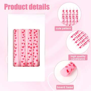 JarThenaAMCS 6Pcs Heart Taper Candles 10 Inch Valentine Pink Red Heart Decorative Candles Long Unscented Candle Sticks for Birthday Wedding Anniversary Party Home Table Decor
