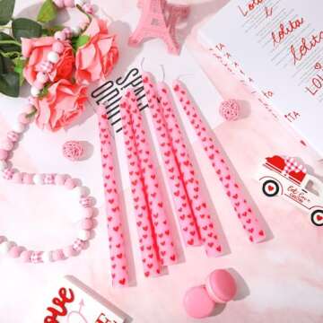 JarThenaAMCS 6Pcs Heart Taper Candles 10 Inch Valentine Pink Red Heart Decorative Candles Long Unscented Candle Sticks for Birthday Wedding Anniversary Party Home Table Decor