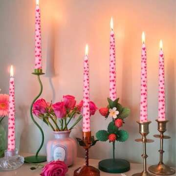 JarThenaAMCS 6Pcs Heart Taper Candles 10 Inch Valentine Pink Red Heart Decorative Candles Long Unscented Candle Sticks for Birthday Wedding Anniversary Party Home Table Decor