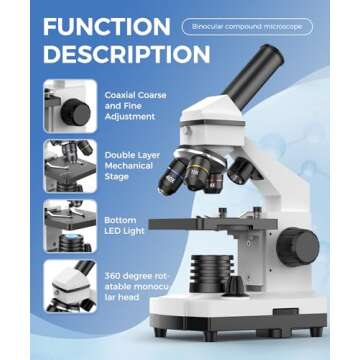 PalliPartners Compound Microscope Powerful Biological Microscopes for School Laboratory Home Education,100X-2000X Microscopes for Kids Students Adults, with Microscope Slides Set, Phone Adapter, White