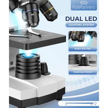 PalliPartners Compound Microscope Powerful Biological Microscopes for School Laboratory Home Education,100X-2000X Microscopes for Kids Students Adults, with Microscope Slides Set, Phone Adapter, White