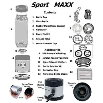 H2 USB Sport MAXX Hydrogen Water Generator with Glass Bottle and Inhaler Adapter (Silver)