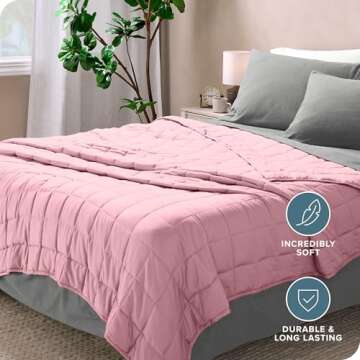 Bare Home Weighted Blanket All-Natural 100% Cotton with Nontoxic Glass Beads 40"x60" 10lbs, Light Pink