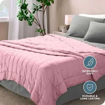 Bare Home Weighted Blanket All-Natural 100% Cotton with Nontoxic Glass Beads 40"x60" 10lbs, Light Pink