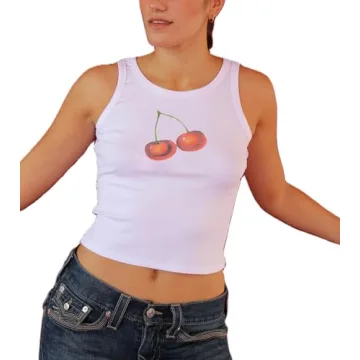 Women Y2K Graphic Tank Top Fruit Print Sleeveless Crop Top Vintage Aesthetic Cute Baby Tee(C Cherry ...