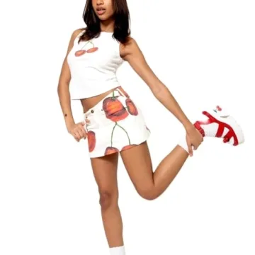 Women Y2K Graphic Tank Top Fruit Print Sleeveless Crop Top Vintage Aesthetic Cute Baby Tee(C Cherry Pattern Tank Top,M)