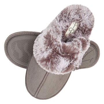 Jessica Simpson Faux Fur Memory Foam Slippers - Cozy Comfort