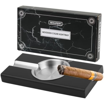 BESUPERT Large Black Wooden Cigar Ashtray Set – Perfect for Home and Outdoor