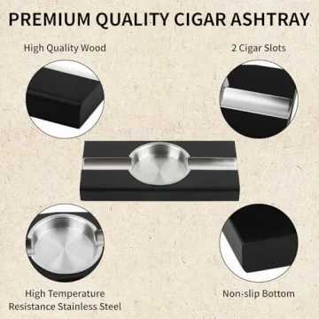 Premium Black Wooden Cigar Ashtray for Men