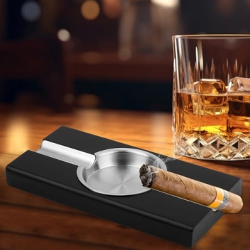 Premium Black Wooden Cigar Ashtray for Men