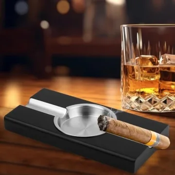 Premium Black Wooden Cigar Ashtray for Men