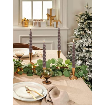 Elegant Brown Spiral Taper Dinner Candles Set 7.6" Dripless