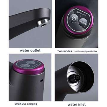 Cozy BlueWater Dispenser, Portable Water Bottle Pump for Universal 3, 4 and 5 Gallon with USB Electric Charging and Automatic Off Switch (Black)