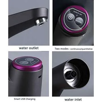 Cozy BlueWater Dispenser, Portable Water Bottle Pump for Universal 3, 4 and 5 Gallon with USB Electric Charging and Automatic Off Switch (Black)