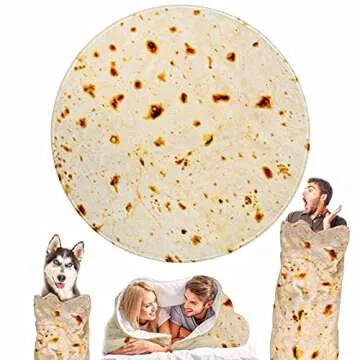 Kimdee Burrito Tortilla Blanket Double Sided 71 inches 280 GSM Cozy Flannel Fabric Novelty Giant Food Throw Blanket for Bed, Couch, Travel, Picnic and Beach for Kids